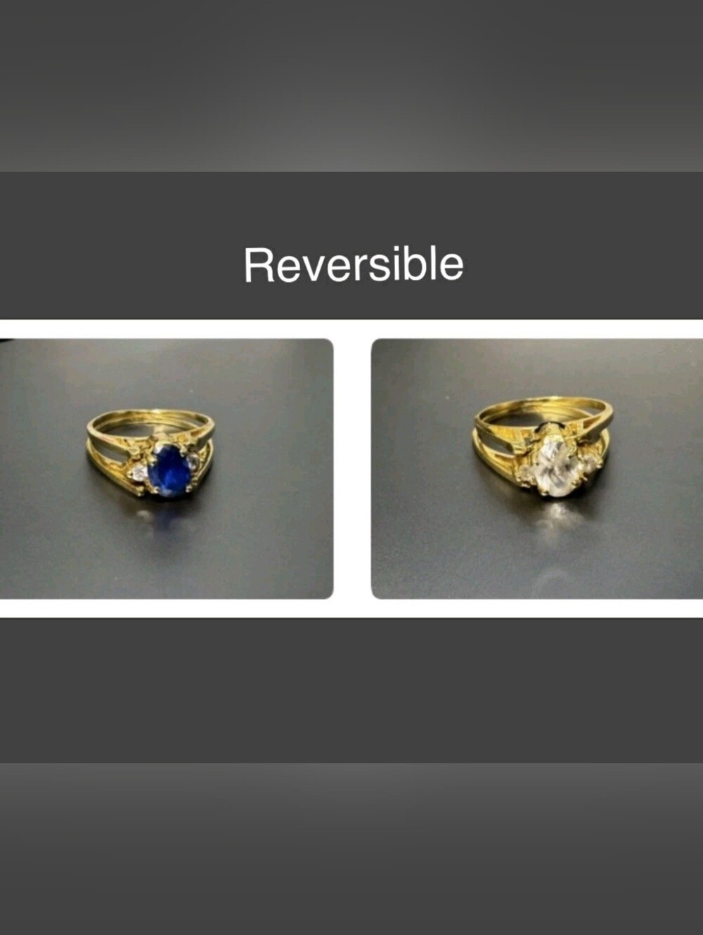 Reversible14K Gol Ring with Pear-Shaped Sapphire and Diamond Accents